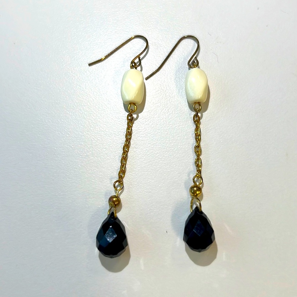 Off white and black dangle earrings